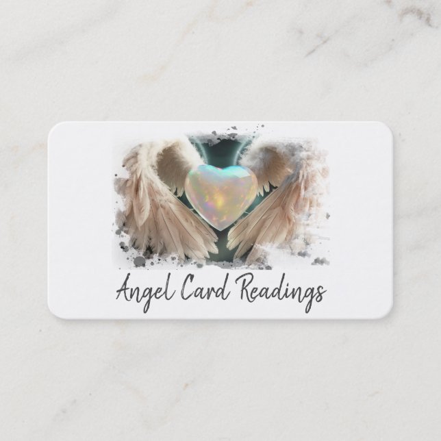 Tarjeta De Visita *~* White Opal Heart Gold Angel Wings AP78 QR (Anverso)