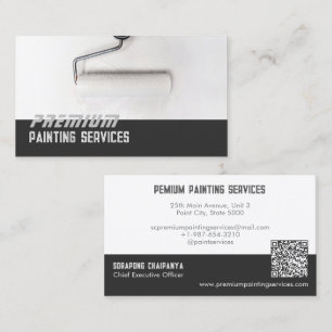 Tarjeta De Visita White Paint Roller Paint Services Black Strip