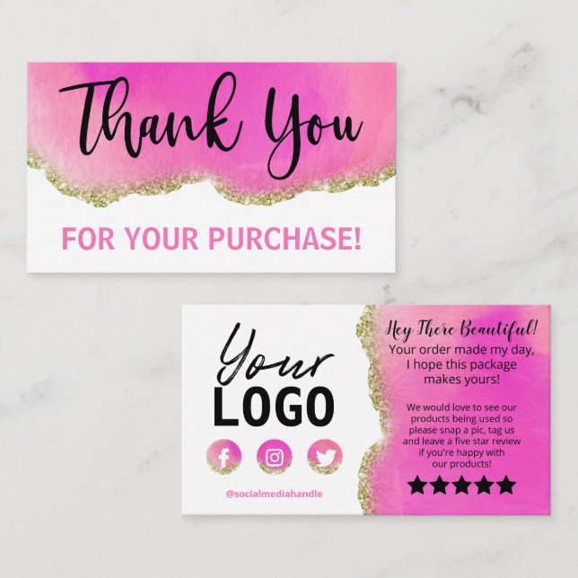 Tarjeta De Visita White Pink Gold Agate Gracias Insertar (Anverso / Reverso)