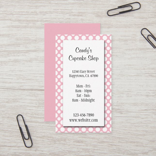 Tarjeta De Visita White Polka Dots on Pink Editable Business Card (Anverso/Reverso In Situ)