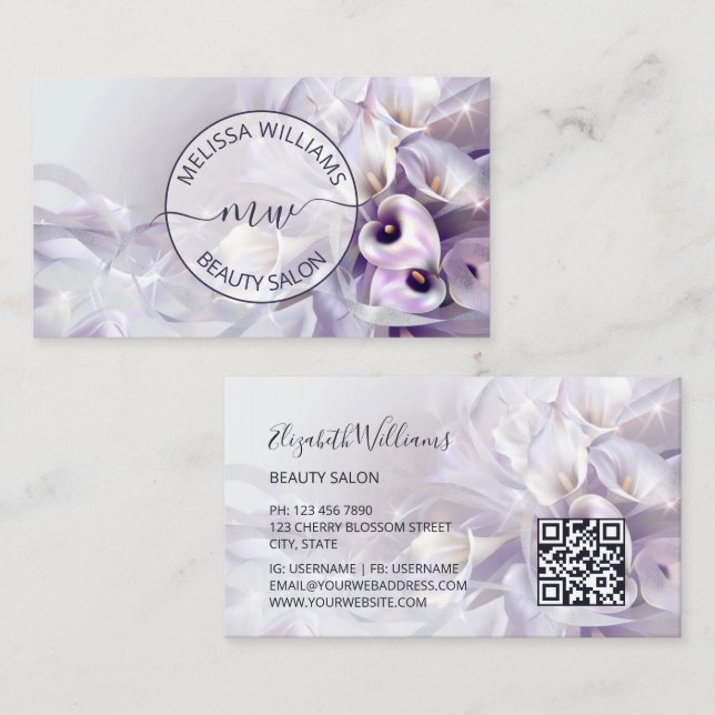 Tarjeta De Visita White Purple Calla Flower Logo (Anverso / Reverso)