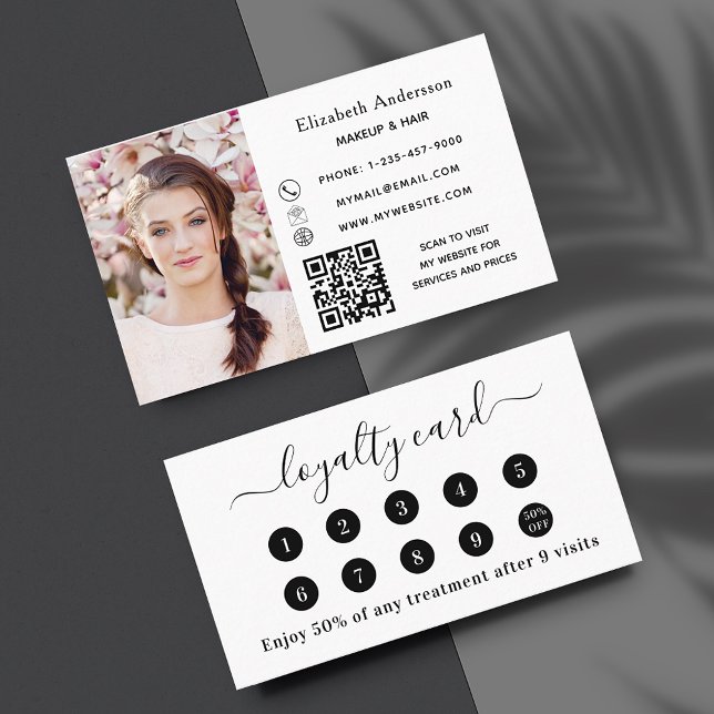 Tarjeta De Visita White QR code photo business loyalty card (Subido por el creador)