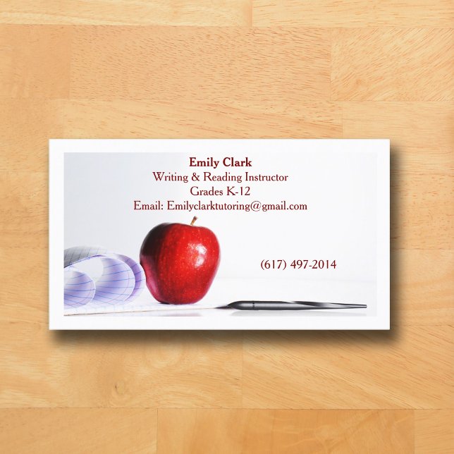 Tarjeta De Visita White QR Code School Teacher  Red Apple   (White Business Card for Teacher )