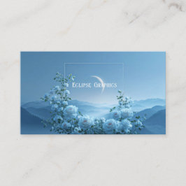 Tarjeta De Visita White Rose and Misty Blue Mountain Crescent Moon