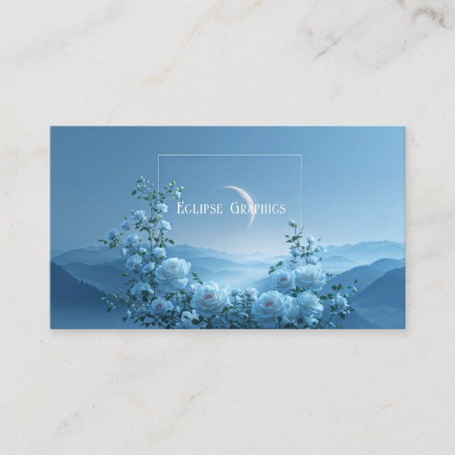 Tarjeta De Visita White Rose and Misty Blue Mountain Crescent Moon (Anverso)