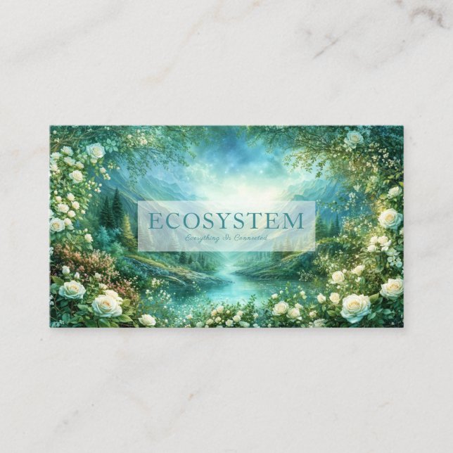 Tarjeta De Visita White Rose Floral and Glowing Green River Valley (Anverso)