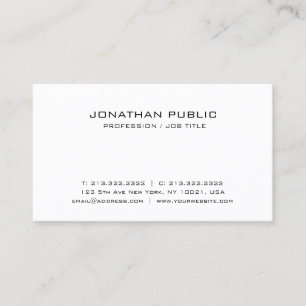 Tarjeta De Visita White Sleek Modern Elegant Plain Professional