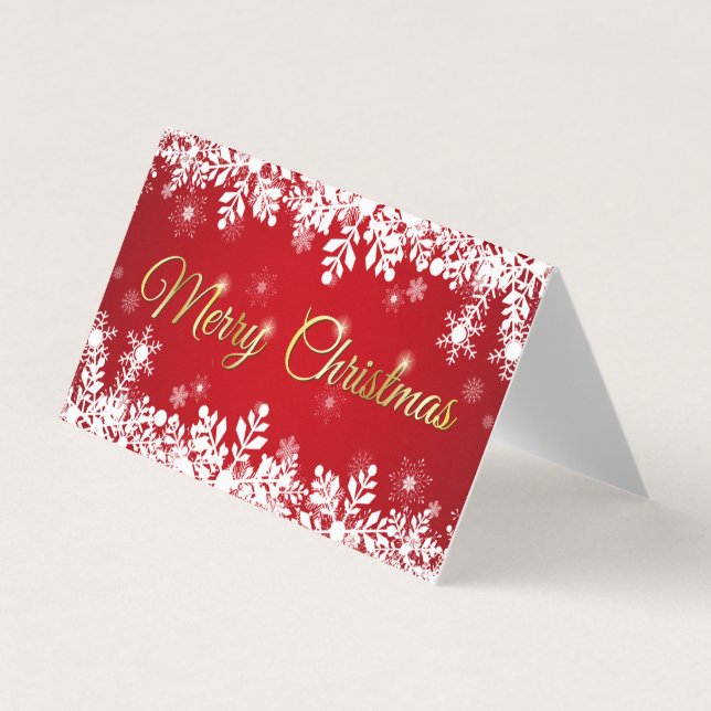 Tarjeta De Visita White snowflakes on red Merry Christmas (Anverso)