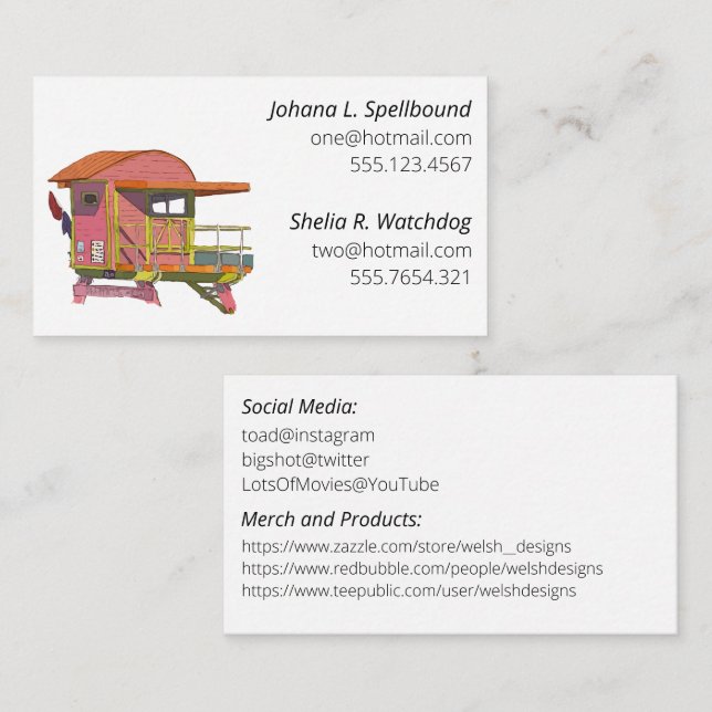 Tarjeta De Visita White Social calling card-Pink Lifeguard Tower (Anverso / Reverso)