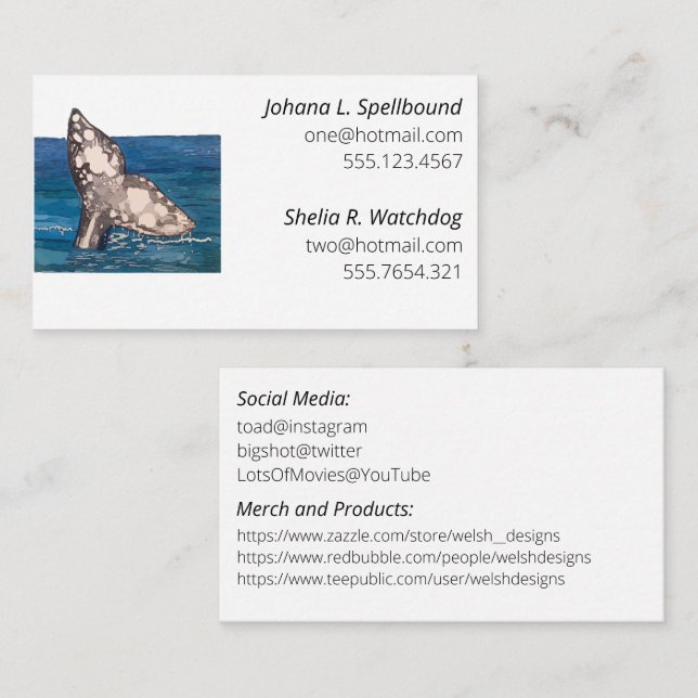 Tarjeta De Visita White Social calling card-whale (Anverso / Reverso)