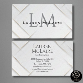 Tarjeta De Visita White Sparkle & Gold Accent Monogram Business Card