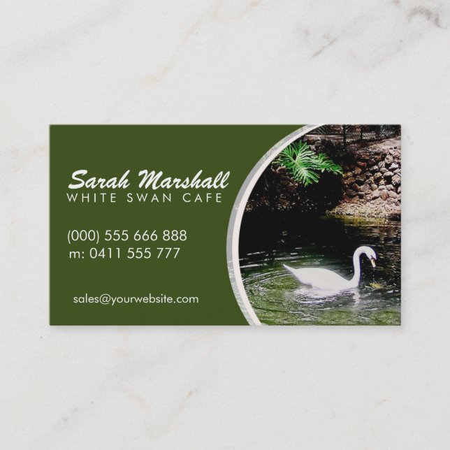 Tarjeta de visita White Swan Green Garden (Anverso)