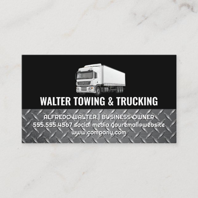 Tarjeta De Visita White Trucking Logo | Steel Trim | Logistics  (Anverso)