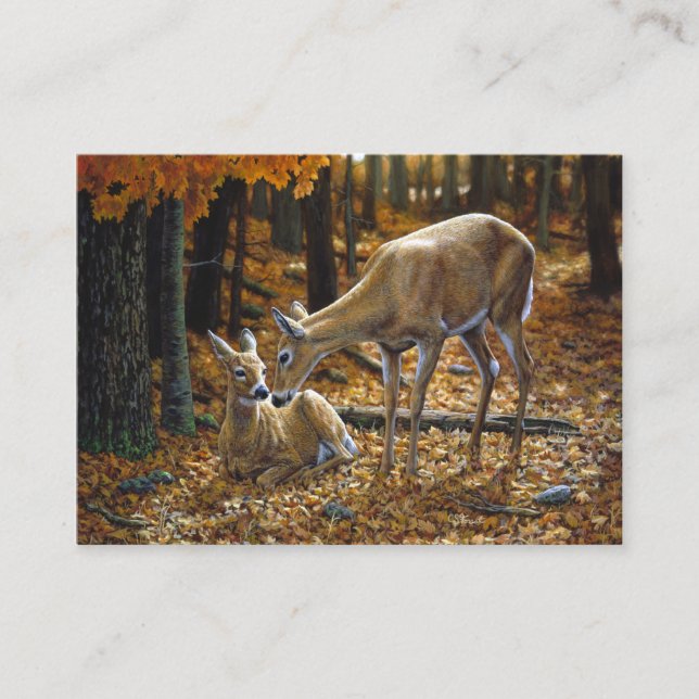 Tarjeta De Visita Whitetail Deer Doe y Fawn Otoño (Anverso)