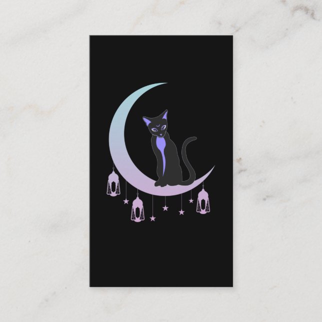 Tarjeta De Visita Wicca Crescent Moon Mystical Cat Pastel Gótico (Anverso)