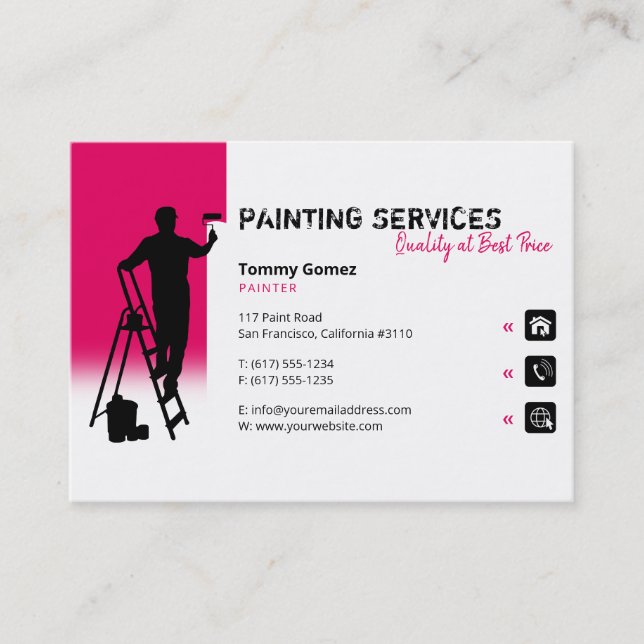 Tarjeta De Visita Wildberry Painting Services | Pintor en el trabajo (Anverso)