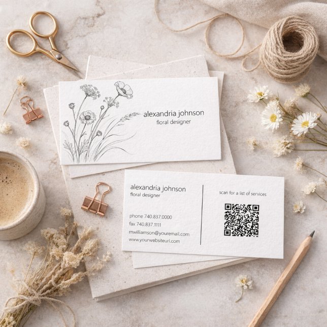 Tarjeta De Visita Wildflower Illustration with QR Code Business Card (Subido por el creador)