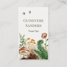 Tarjeta De Visita Wildflower Watercolor Botanical Fern Mushroom