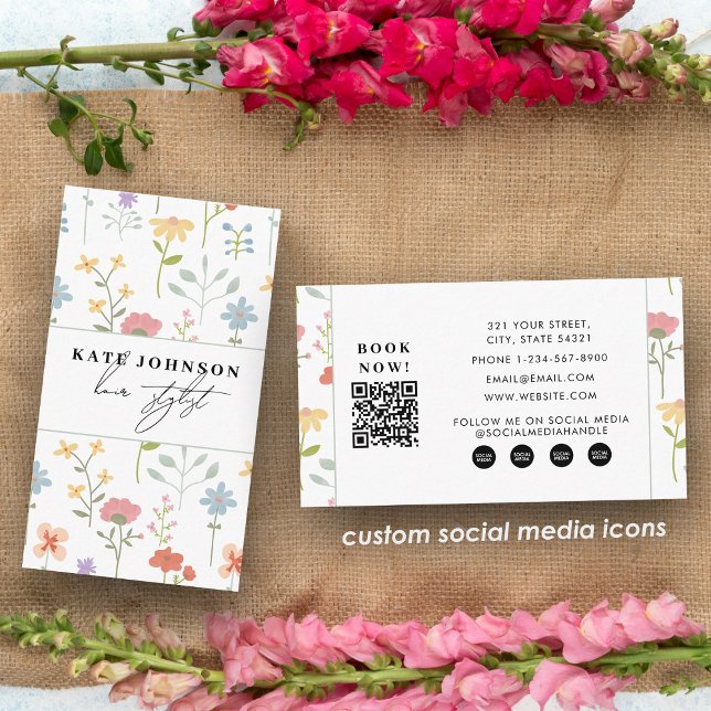 Tarjeta De Visita Wildflowers Floral Salon Hair Stylist Makeup (Wildflowers Floral Salon Hair Stylist Makeup Business Card)