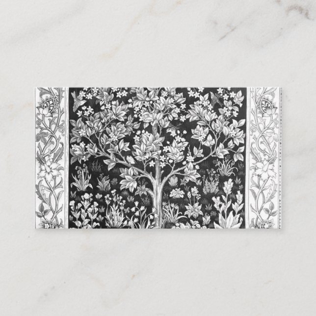 Tarjeta De Visita William Morris - Árbol De Vida Negro Y Blanco (Anverso)