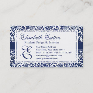 Tarjeta De Visita William Morris azul y blanco elegante floral