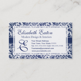 Tarjeta De Visita William Morris azul y blanco elegante floral