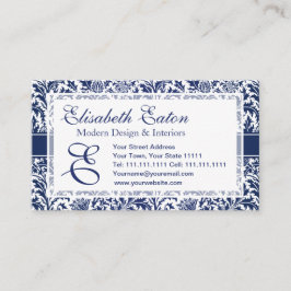 Tarjeta De Visita William Morris azul y blanco elegante floral