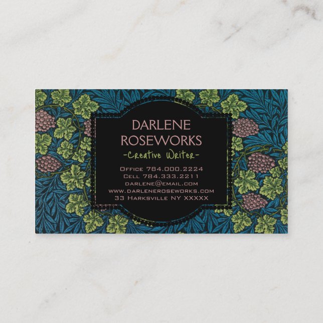 Tarjeta De Visita William Morris Beautiful Vine Pattern Berries (Reverso)