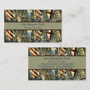 Tarjeta De Visita William Morris Deer y escudos en el dominio verde