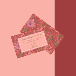 Tarjeta De Visita William Morris - Elegante Floral Roja y Rosa