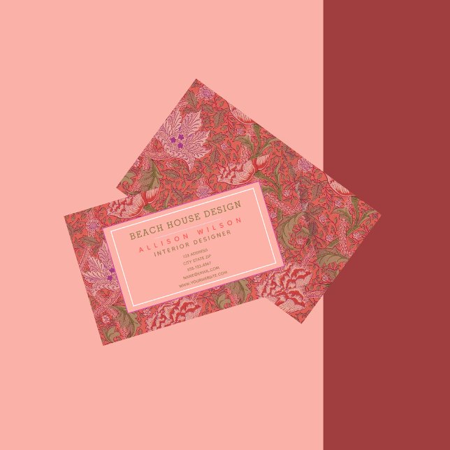 Tarjeta De Visita William Morris - Elegante Floral Roja y Rosa (Subido por el creador)
