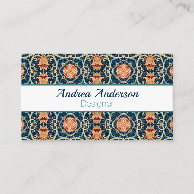 Tarjeta De Visita William Morris Floral Arabesque Geométrico (Anverso)