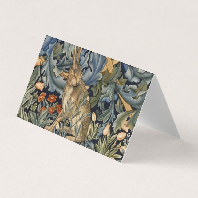 Tarjeta De Visita William Morris Forest Rabbit Floral Art Nouveau (Anverso)