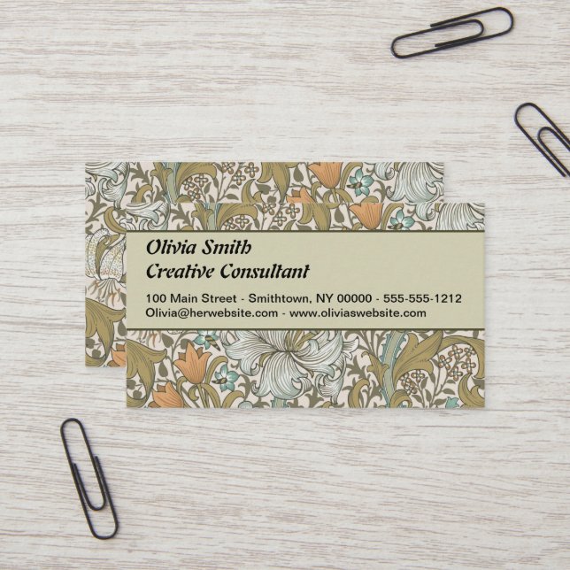 Tarjeta De Visita William Morris Golden Lily Blue Gold (Anverso/Reverso In Situ)