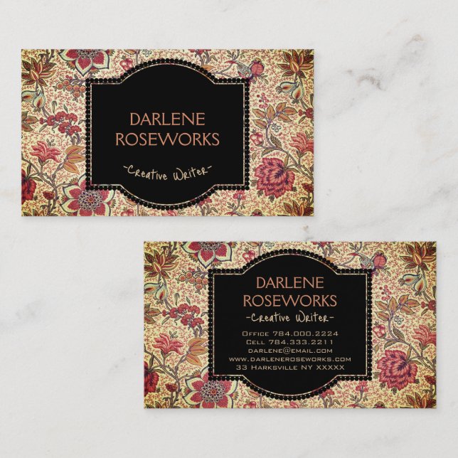 Tarjeta De Visita William Morris Hermoso Diseño Floral (Anverso / Reverso)
