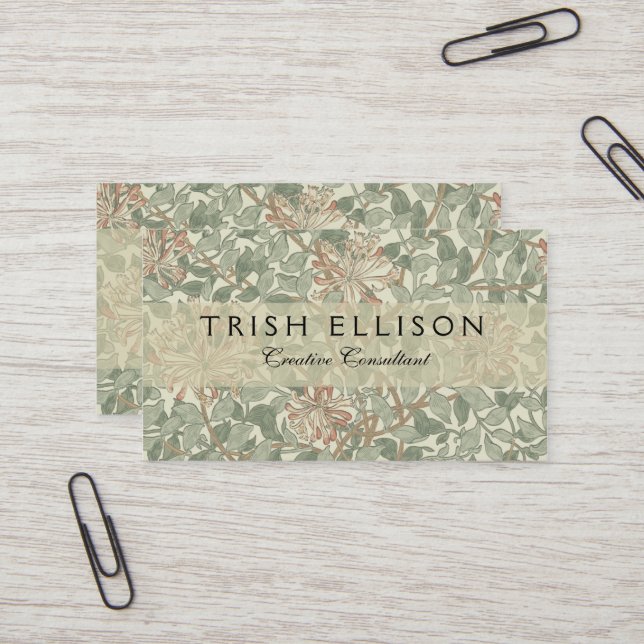 Tarjeta De Visita William Morris Honeysuckle Green Floral (Anverso/Reverso In Situ)
