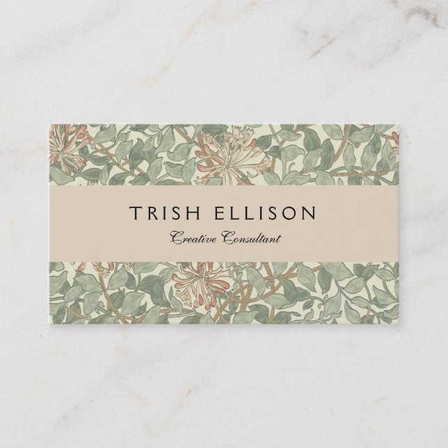 Tarjeta De Visita William Morris Honeysuckle Green Floral (Anverso)