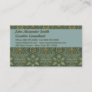 Tarjeta De Visita William Morris Ispahan Verde Azul Floral Arte