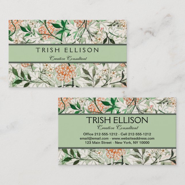 Tarjeta De Visita William Morris Jasmine Garden Flower Classic (Anverso / Reverso)