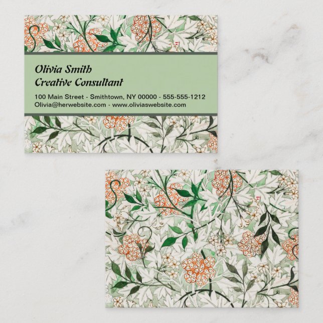 Tarjeta De Visita William Morris Jasmine Garden Flower Classic (Anverso / Reverso)