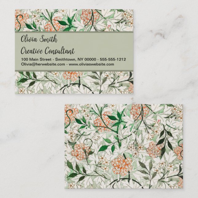 Tarjeta De Visita William Morris Jasmine Garden Flower Classic (Anverso / Reverso)