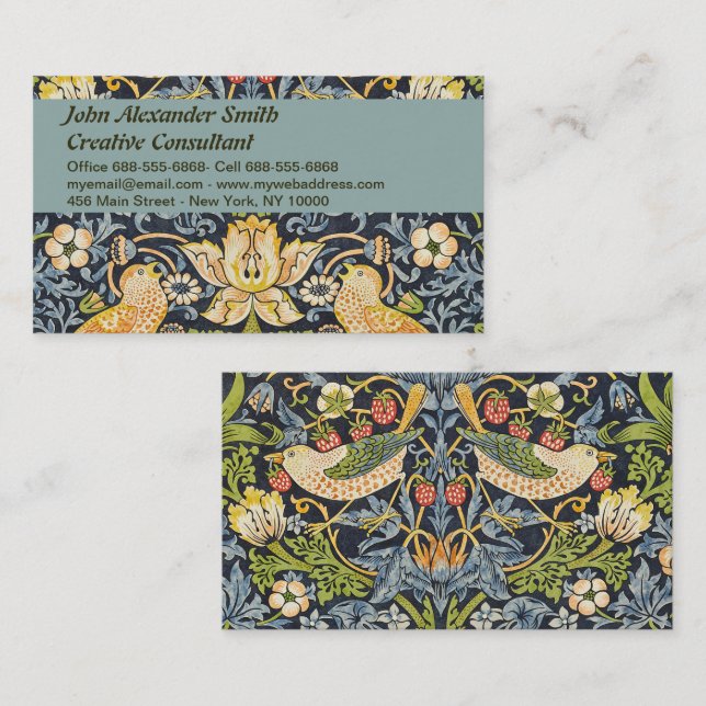 Tarjeta De Visita William Morris - Patrón floral de fresa (Anverso / Reverso)