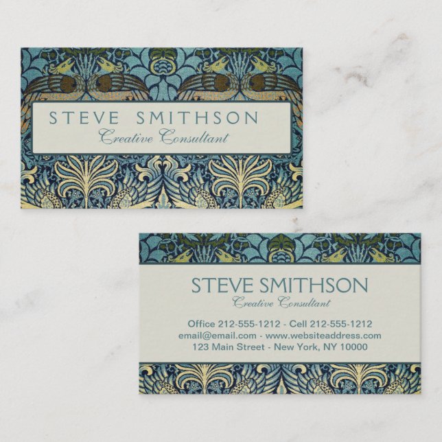 Tarjeta De Visita William Morris Peacock and Dragon Woven Design (Anverso / Reverso)