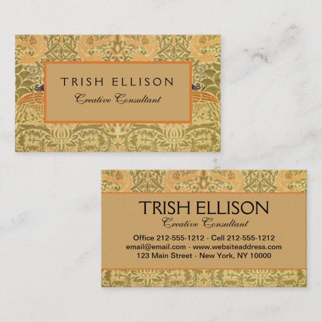 Tarjeta De Visita William Morris Peacock & Dragon Arts & Crafts (Anverso / Reverso)