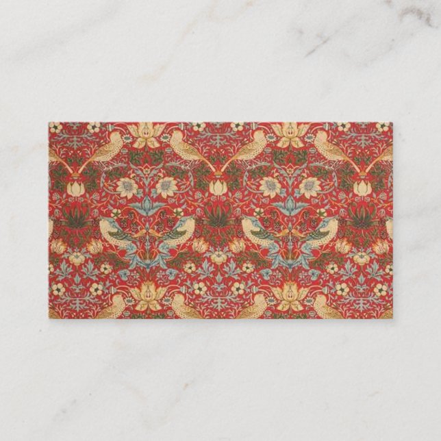 Tarjeta De Visita William Morris Red Strawberry Thief (Anverso)