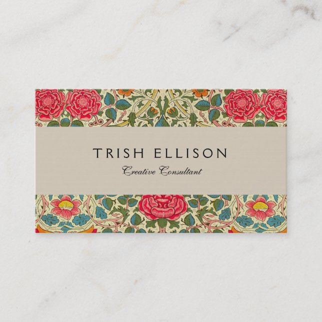 Tarjeta De Visita William Morris Rosa Floral Chintz Pink (Anverso)