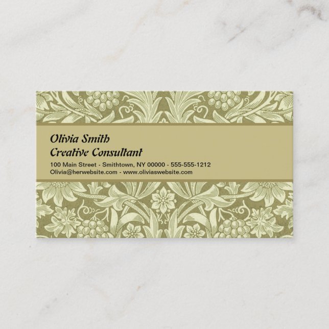 Tarjeta De Visita William Morris Sunflower Green Flower (Anverso)