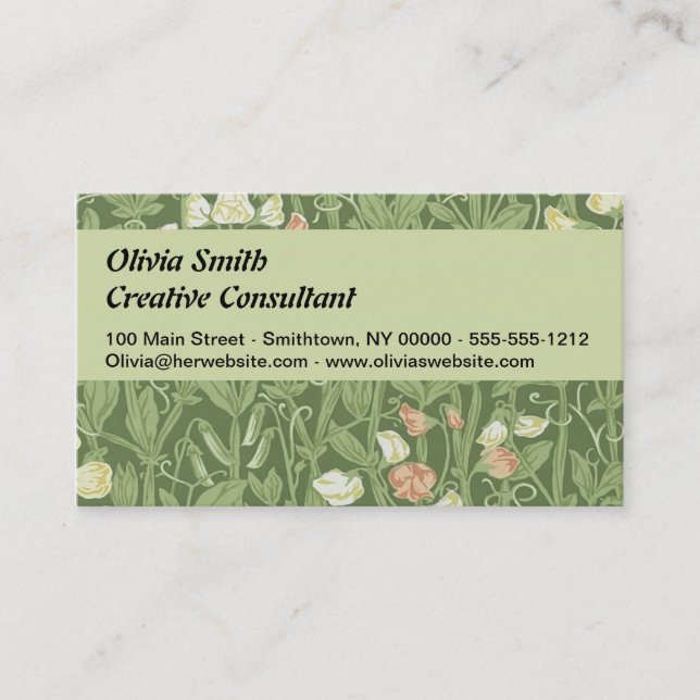 Tarjeta De Visita William Morris Sweet Pea Floral Design (Anverso)