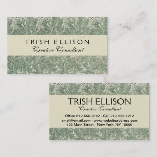 Tarjeta De Visita William Morris Verde Salvia Estampado de Tulipán: