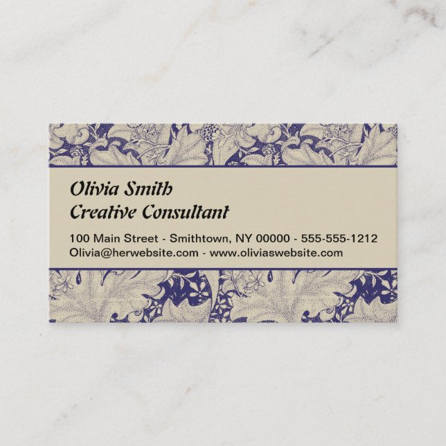 Tarjeta De Visita William Morris Wallflower damasco azul floral (Anverso)